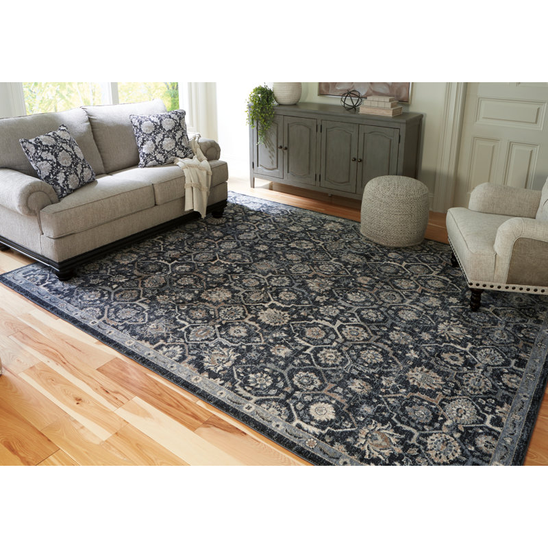 Albermarle Rectangle Floral Machine Woven Polyester Area Rug in Blue/Cream, Rectangle 7'10" x 10'6"
