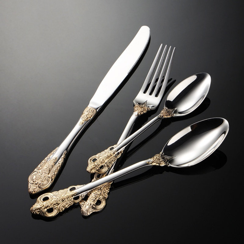 Ensemble de couverts plaqués or, 20 pièces de couverts fins pour le restaurant et la maison avec finition polie miroir