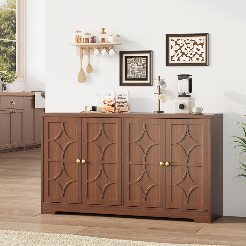 Modern Sideboard Buffet Cabinet, 55" Buffet Storage Cabinet with Adjustable Shelves, Wood Coffee Bar Cabinet with Storage for Kitchen, Dining Room, Living Room