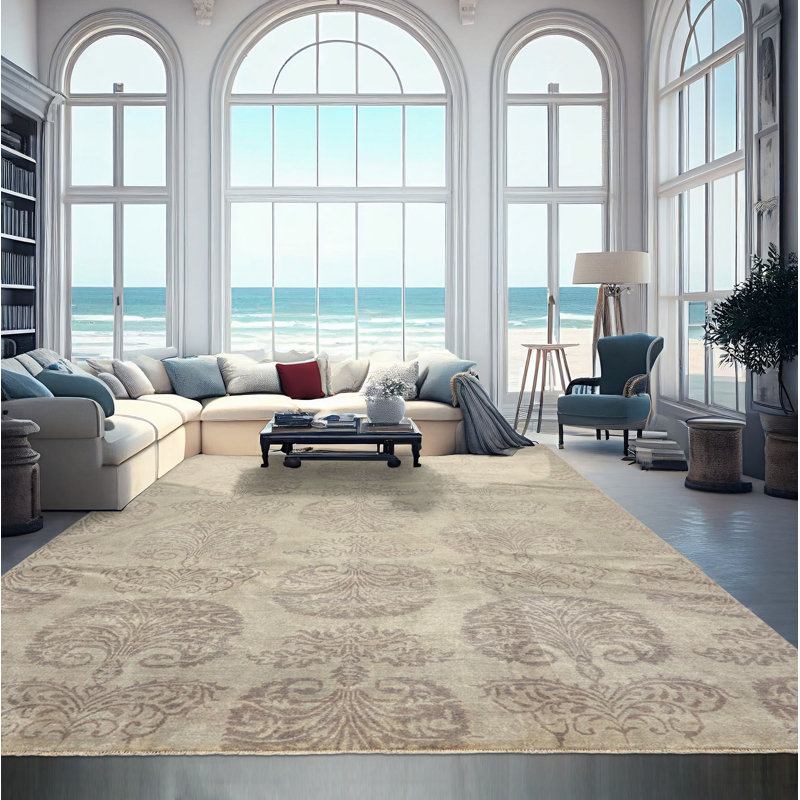 Tapis damassé en laine noué à la main 8 pi 10 po x 11 pi 10 po Oushak