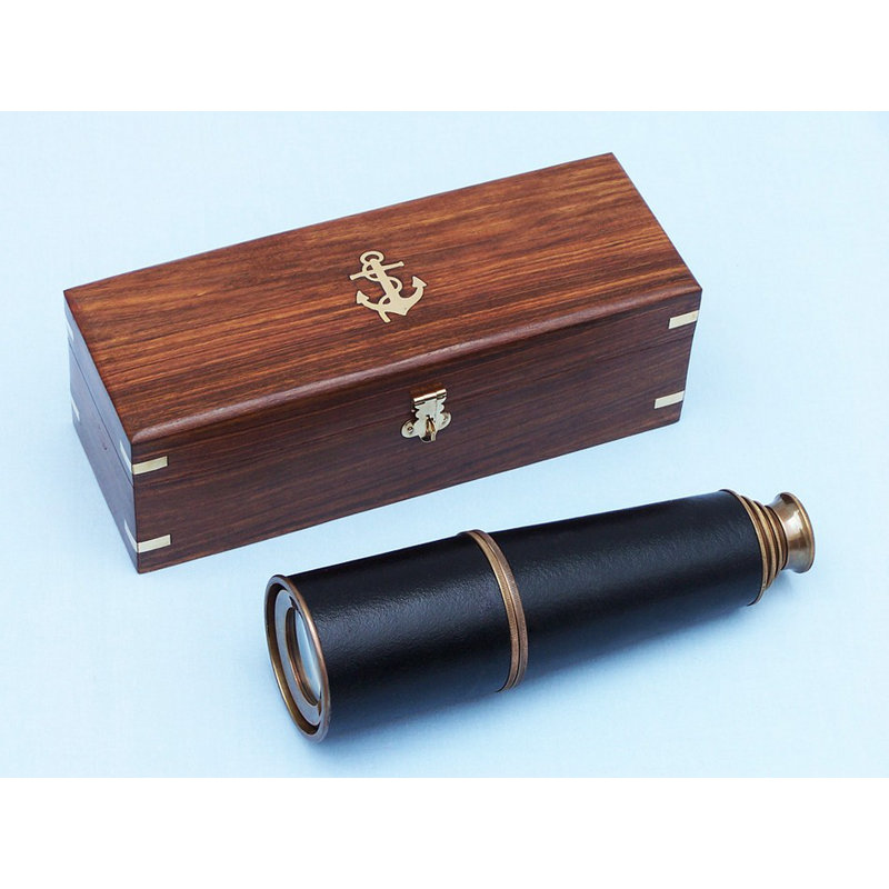 Spyglass en cuir deluxe class Admiral's, Cuivre antique avec boîtier en bois de rose