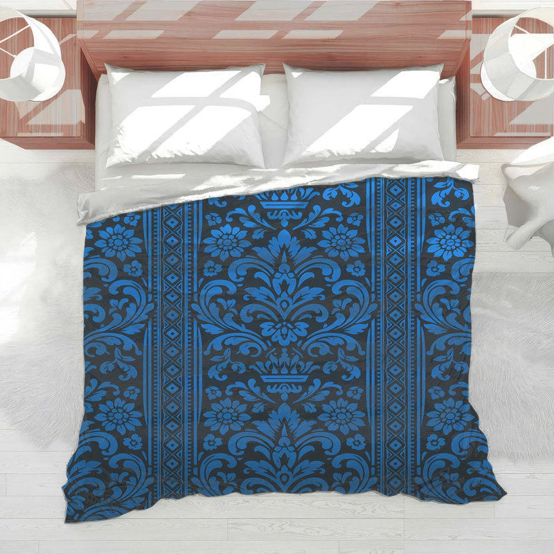Édredon damassé à motif floral bleu, Simple extra long