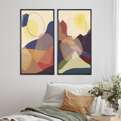 «Full Moon Mountain Retro Landscape I», ensemble de 2 peintures