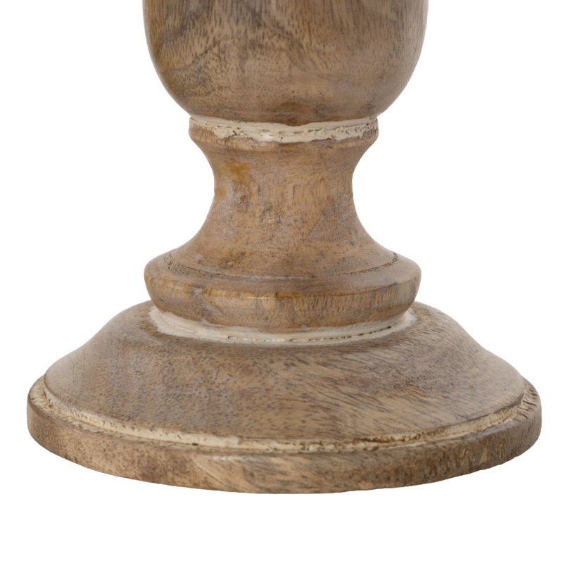 Mango Wood Turned Style Pillar Candle Holders, Light Brown