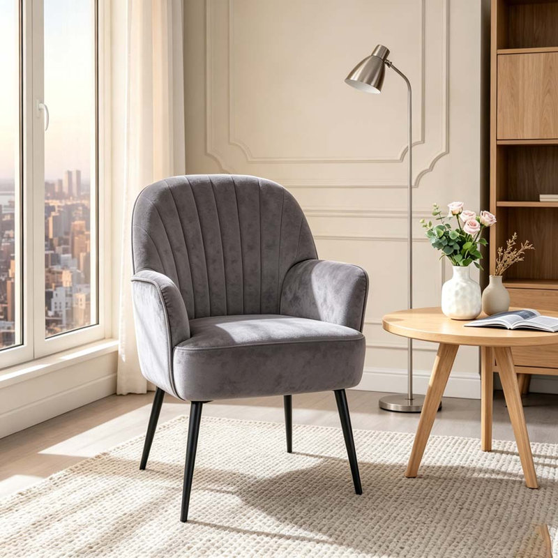 Fauteuil d'appoint en velours, chaises de salon rembourrées modernes, Gris