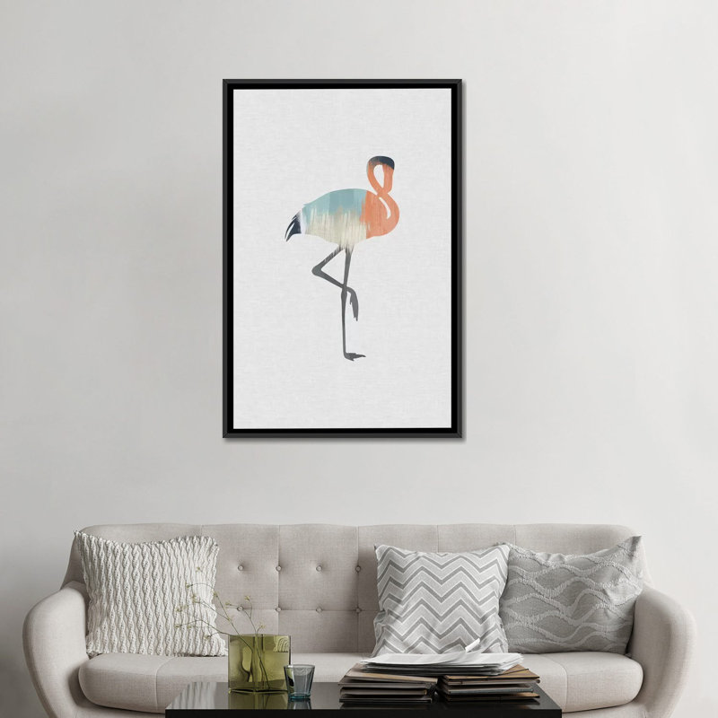 « pastel flamant rose », impression sur toile, H 26 po x l 18 po x P 1,5 po, Toile avec cadre noir, Pas de tapis