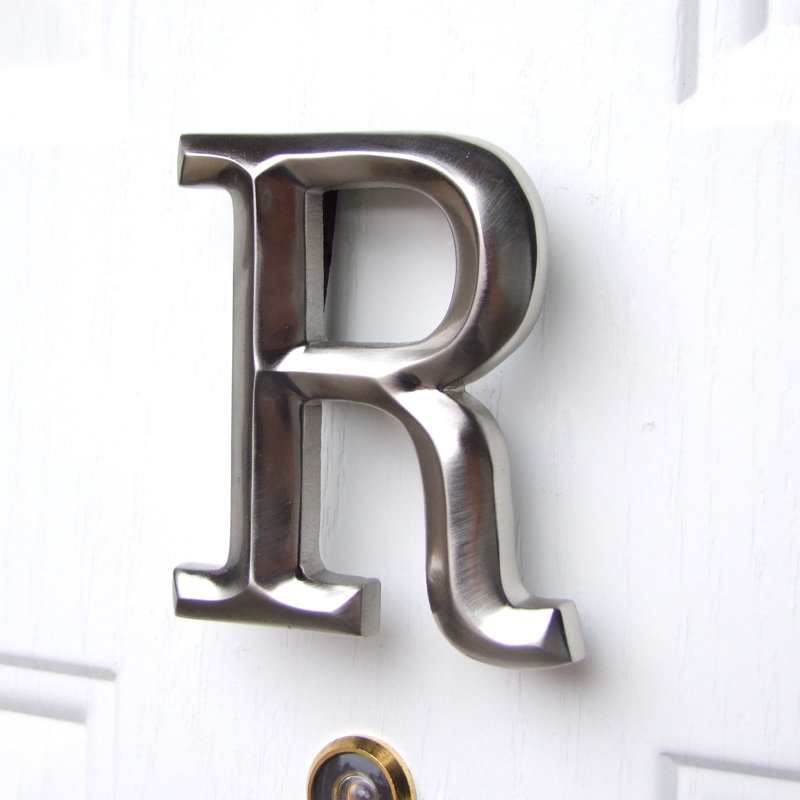 Heurtoir de porte lettre monogramme, Nickel, R