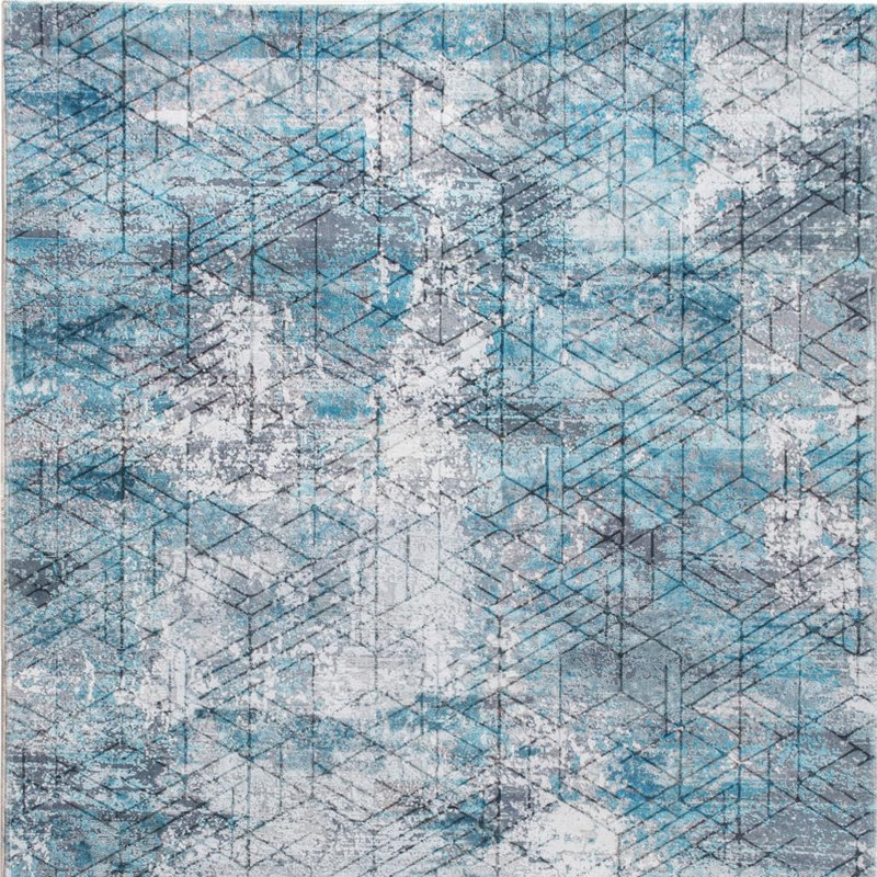 Tapis de couloir bleu abstrait gris, Rectangle 6 pi x 9 pi