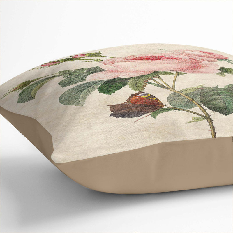 Floral Square Throw Cushion, Stone, 40cm H x 40cm W x 15cm D