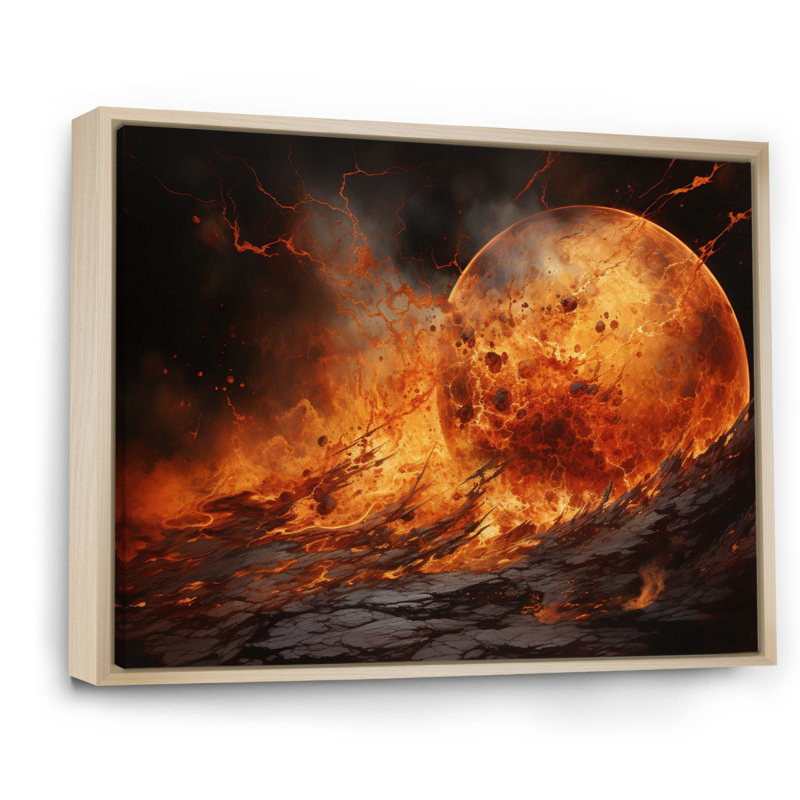 Planète Io Fiery II sur toile, Cadre naturel flottant, H 16 po x l 32 po x P 1 po