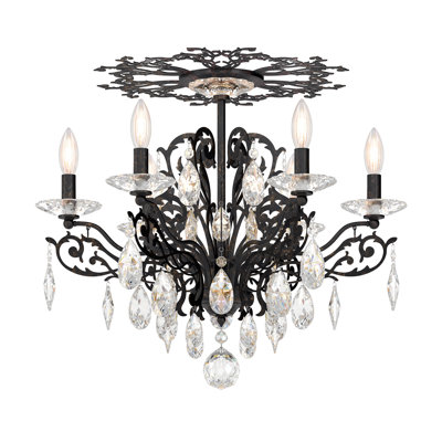 Filigrae 6 Light 23in x 18.5in Semi-Flush Mount in Heirloom Bronze with Clear Heritage Handcut Crystals