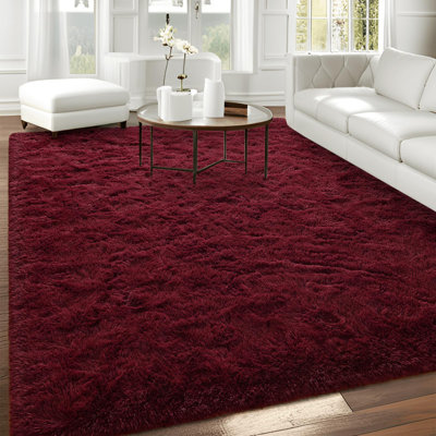 Large Burgundy Red Rug,  Fluffy Dark Red Area Rug For Bedroom
