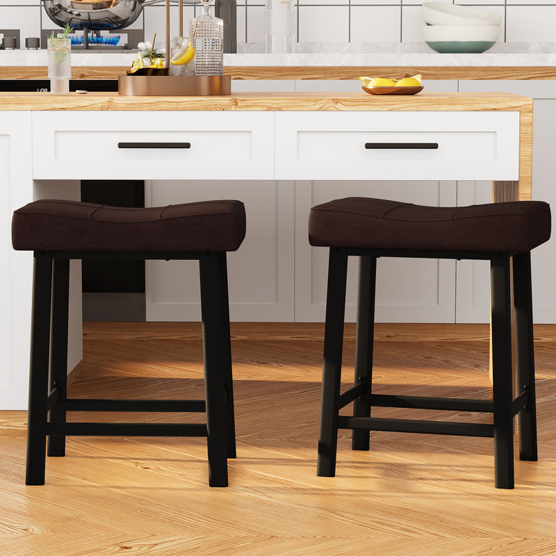 Upholstered Counter Stool with Metal Frame, Brown, Black