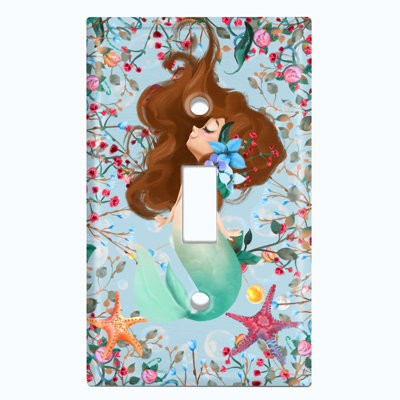 Beautiful Mermaid Ocean Flower Blue 1 - Gang Toggle Light Switch Standard Wall Plate