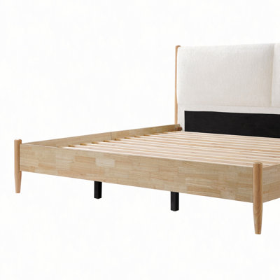 wood  Bed Frame with  Cozy Upholstered Headboard