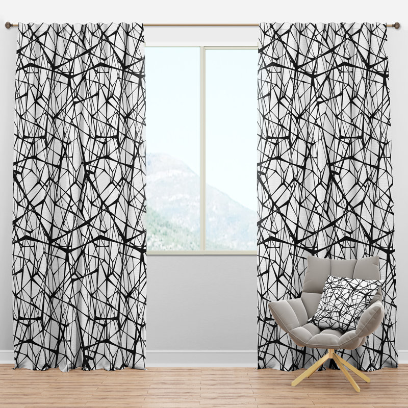 Rideau simple noir et blanc à motif géométrique avec passe-tringle, l 52 po x L 84 po