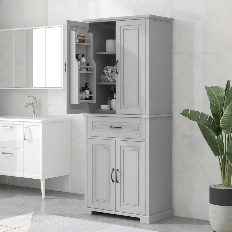 Bathroom Storage Cabinet with Doors and Drawer, Multiple Storage Space, Adjustable Shelf, Gray