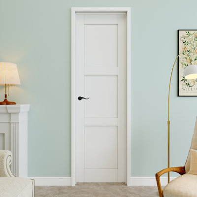 24" x 80" 3-Panel Interior Prehung Door with Curve Lever and Silver Hinges, Solid Core Door Slab, Paintable & Waterproof, Suit for Laundry, Closet Doors, Room Doors, Right Hand