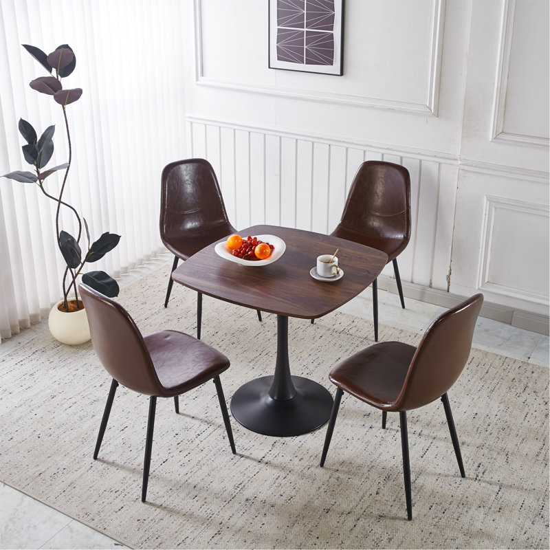 31.5Inch Dining Table Walnut, Dark Walnut/Black, 28.94"H x 31.5"L x 31.5"W