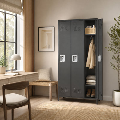 Black 72 Inch 3 Door Metal Employee Locker with Lock, Storage Locker Cabinet for Home Gym Office School Garage