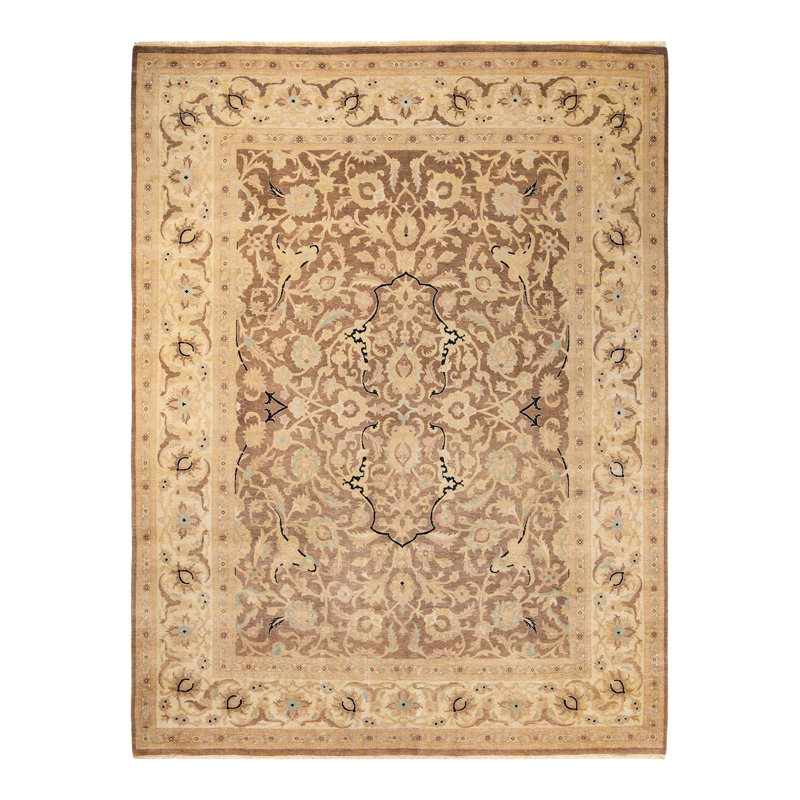 Tapis brun noué à la main de conception unique 9 pi 3 po x 12 pi 4 po Sabe