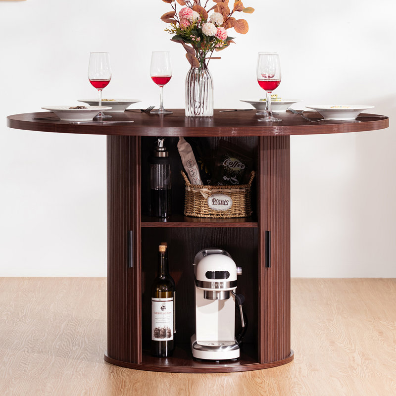48"W Round Dining Table with 2 Storage Shelves Seats 6