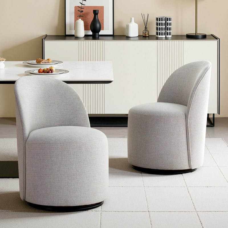 Upholstered Fully Assembled Swivel Dining Chairs (Set of 2), Linen Oatmeal Gray