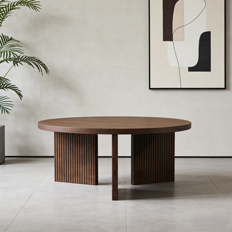 Mid-Century Modern Round Coffee Table, Brown