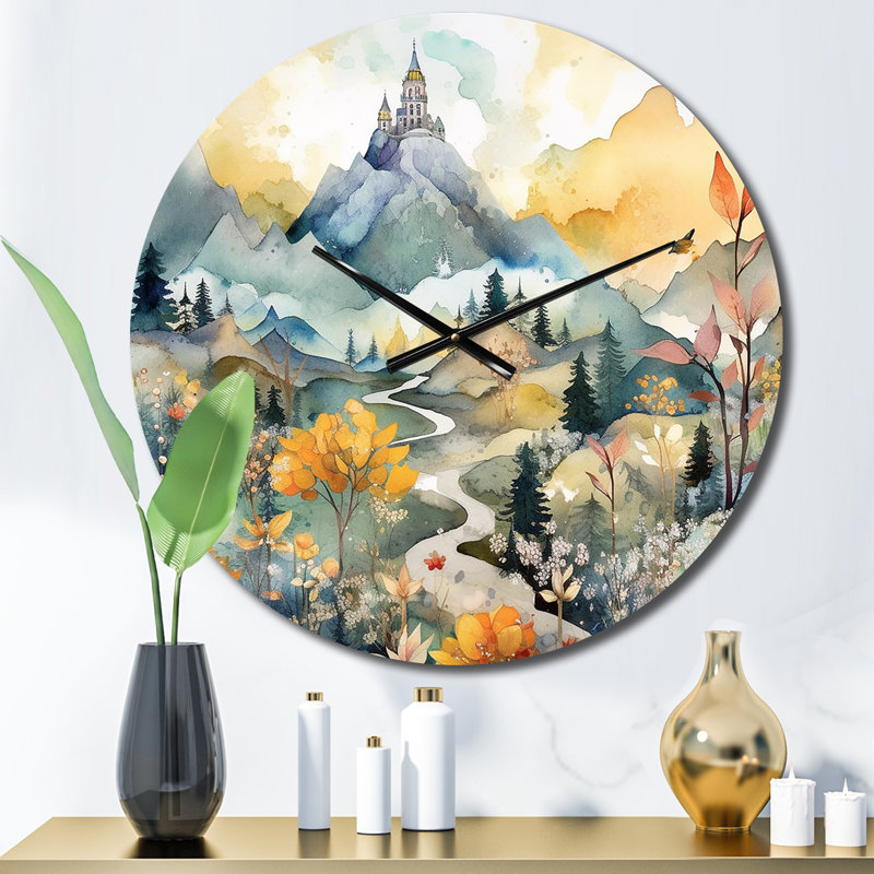 Horloge murale jaune et bleu sarcelle en métal, Petit