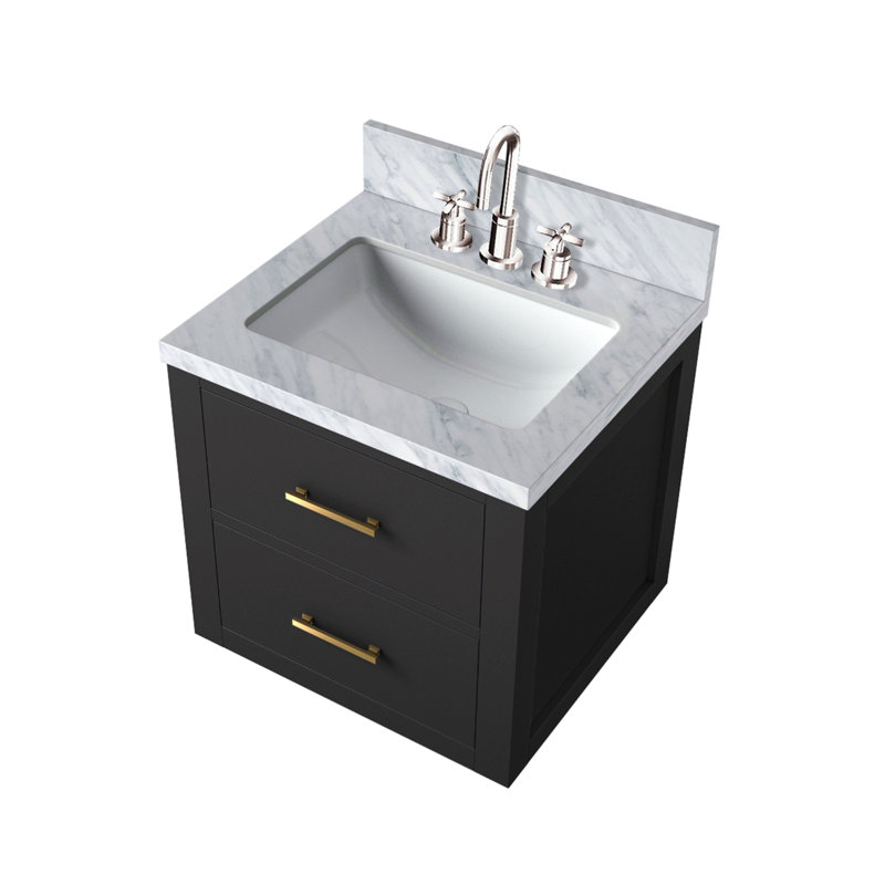 Meuble-lavabo simple 20 po X P 18 po D, dessus en acrylique et robinet, Noir, Doré, 20"