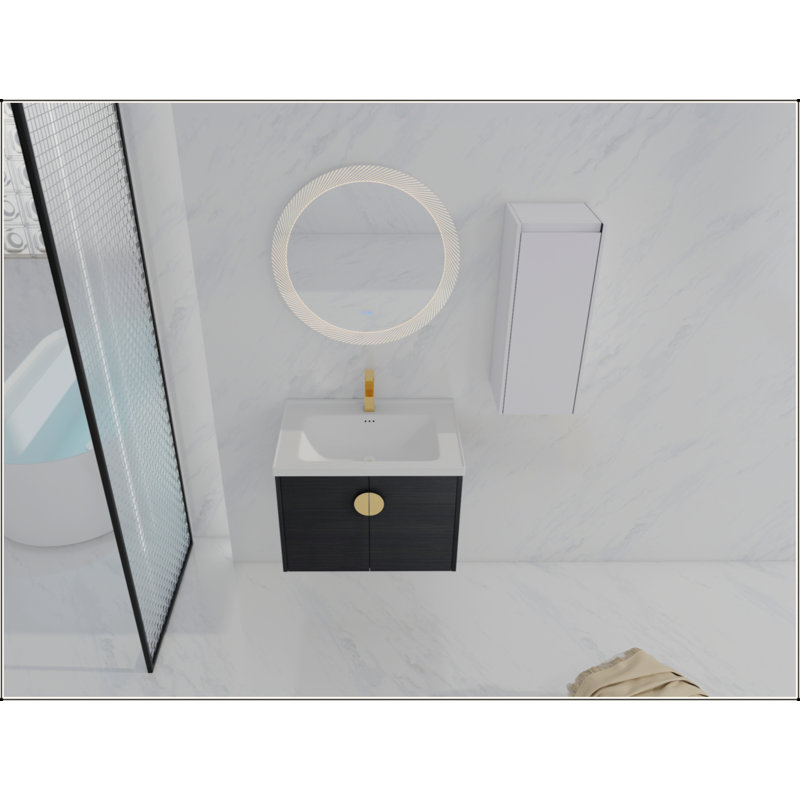 Meuble-lavabo mural 28 po avec lavabo en céramique et armoire latérale 28 po, portes à fermeture en douceur, 28"