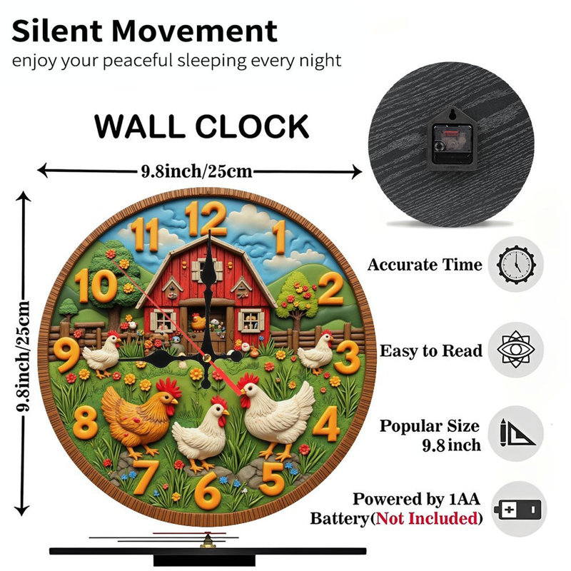 horloge de ferme avec poulets