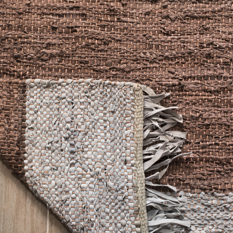 Exley Hand Woven Leather/Cotton Striped Rug in Brown, Rectangle 4' x 6'