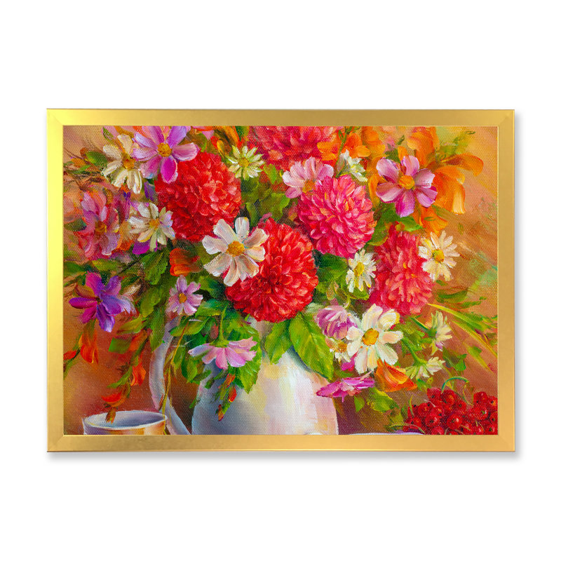 Sunflower Wildflower Farmhouse - œuvre d'art traditionnelle sur toile, Cadre photo doré, H 24 po x l 36 po x P 1 po
