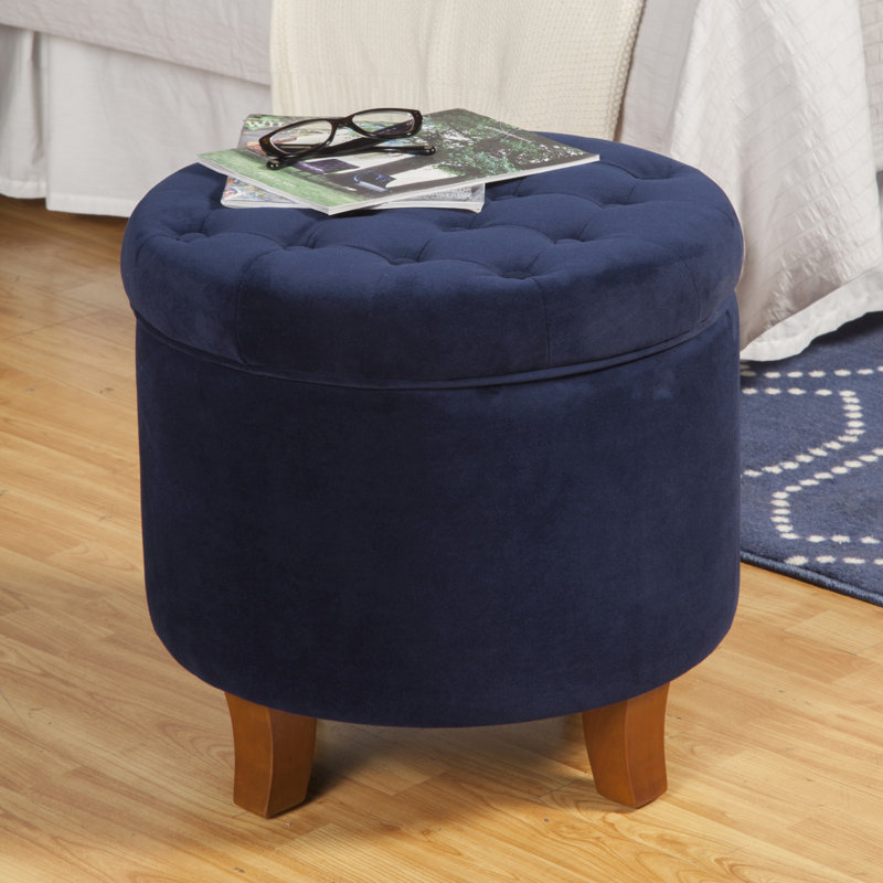 Cambridge 48.3cm Wide Tufted Round with Storage Ottoman, Bella Ink Blue