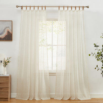 Ebern Designs Teasley Toile de jute lin lin semi-transparent filtrant la lumière du soleil avec pattes de fenêtre transparentes et rideaux longs et épais pour la chambre à coucher et le salon, 2 panneaux (54 W, lin naturel)