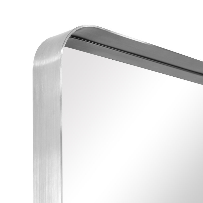 Khloei Stainless Steel Framed Wall Mirror, 36" x 24", Brushed Silver