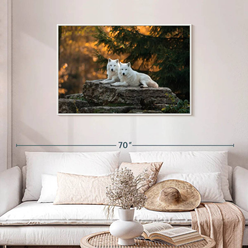 White Wolf Mates, Cadre flottant blanc, 43 po x 29 po
