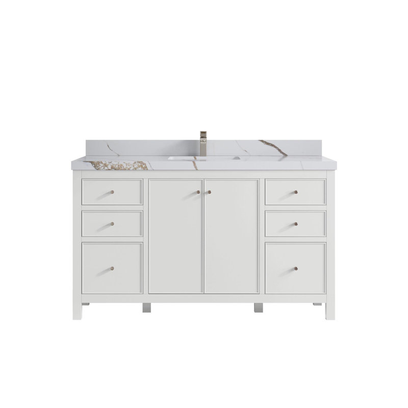 Meuble-lavabo simple 60 po avec plateau Chicago, Or Calacatta