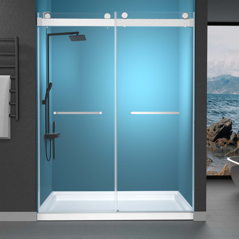Double Sliding Bathtub Door 68" - 72" W x 79'' H Frameless Shower Door with Upgraded Crashproof & Tempered Glass