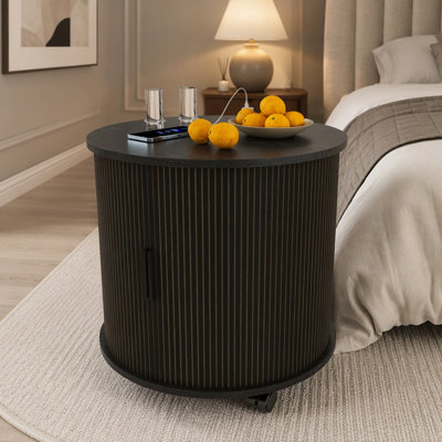 Table de chevet cylindrique moderne à 2 niveaux avec station de recharge et porte coulissante