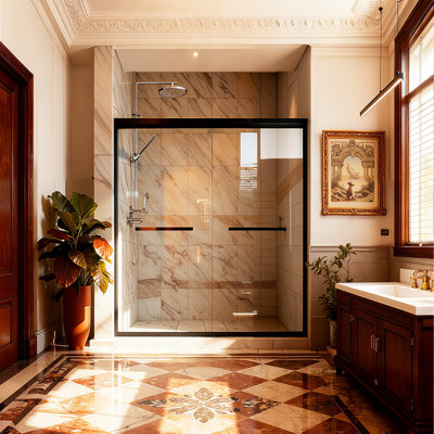 Porte de douche double coulissante avec verre trempé de 1/4 po de largeur et de 72 po de hauteur x 72 po Kosmonia