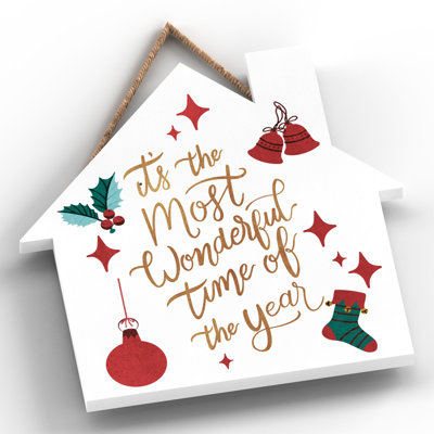 Xmas the Most Wonderful Time Wooden House Plaque