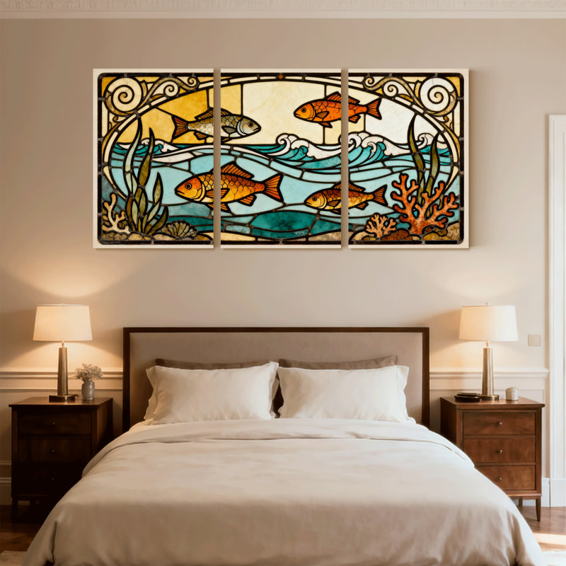 Ensemble de 3 reproductions d'art mural en toile de vitrail, H 18 po x l 36 po
