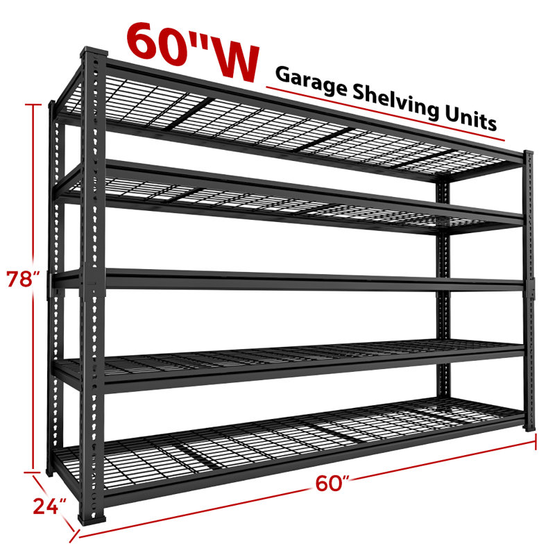 Rayonnage réglable en métal robuste Rikuto, H 78 po x l 60 po x P 24 po