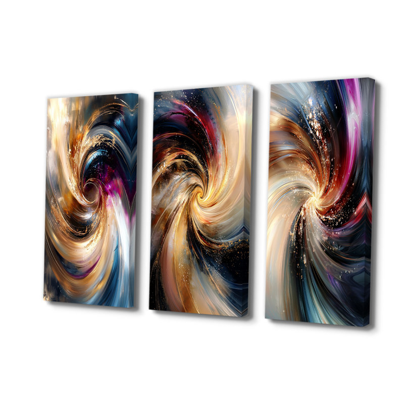 Spirales abstraites dans des tons dorés et mauves I - Collection d'art mural moderne, Toile tendue, H 28 po x l 36 po