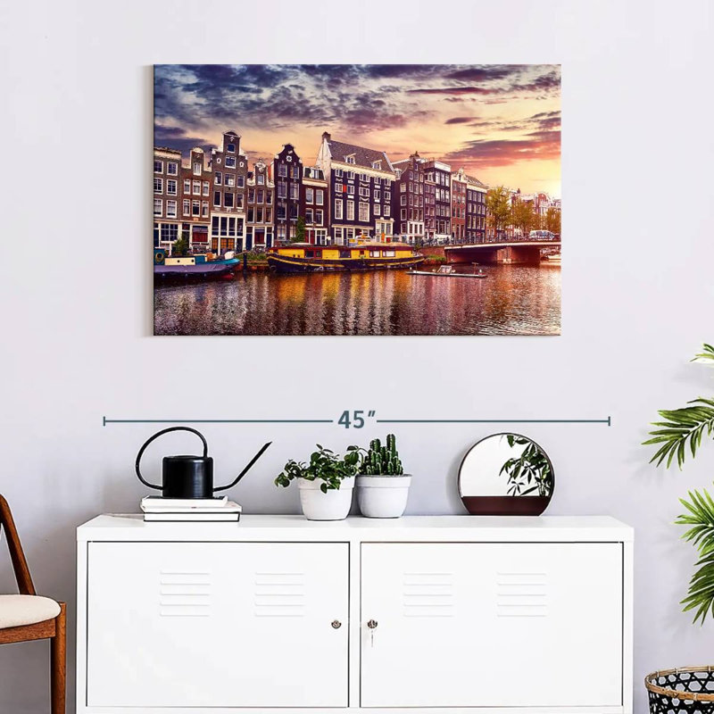 Coucher de soleil sur le canal Sirci Amsterdam, H 24 po x l 36 po