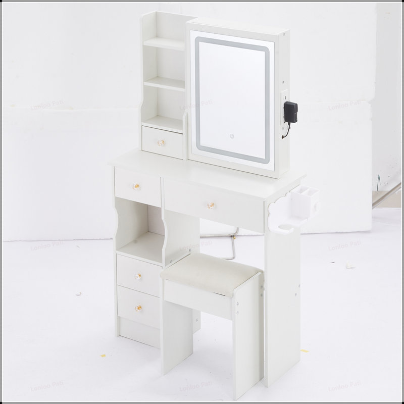 Ensemble de coiffeuse polyvalent et compact avec fonctions et accessoires perfectionnés, Blanc