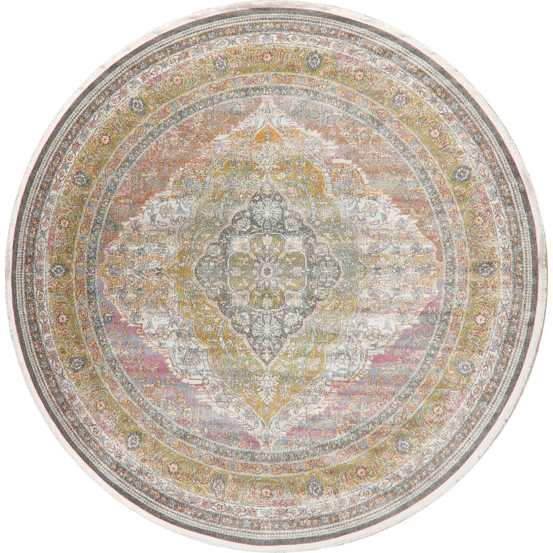 Tapis beige à motif floral Grimstad, Rond de 10 pi 1 po