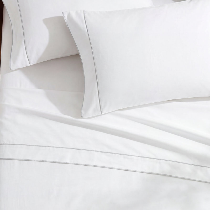 Framed Sateen Sheet Set, Gray, Queen Sheet Set with 2 Pillowcases
